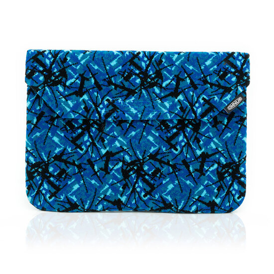 OMNIUS LAPTOPHOES GROOT - BLAUW PLUCHE - KLITTENBANDSLUITING