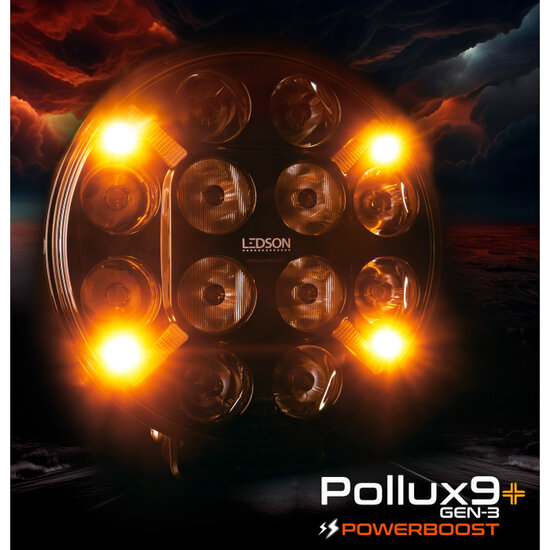 LEDSON - Pollux9+ STROBE - LED SCHEINWERFER MIT BLITZ - WEISS/ORANGE POSITIONSLICHT - 120W